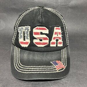American Flag USA Strap Back Cap Hat Black Patriot Distressed Patch Logo Mens